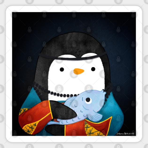 Penguin Lady with a Fish Art Series Sticker by thepenguinsfamily